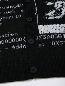 Áo Cardigan nam phong cách thường ngày, họa tiết chữ in vui nhộn, size lớn, mở phía trước, thời trang đường phố, cổ chữ V, tay dài, dáng rộng, màu đen - màu đen - Xem 10