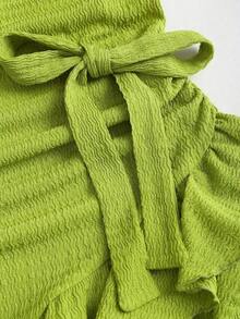 Vestido de gasa plisado con hombro asimétrico y textura, estilo vacacional Y2K sexy - Verde - Ver 4