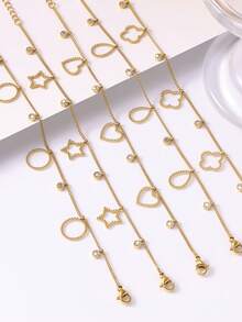 2026 Luxury Hollow Stainless Steel Bracelet With Star & Heart Charms, Delicate Rhinestone Inlaid, Versatile & Elegant Gold-Tone Women Bracelet - Gold - View 4
