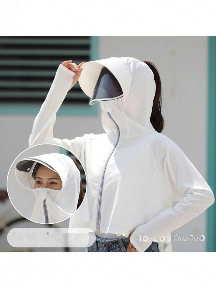 Women's 50+ Sun Protection Jacket Hooded Cooling Shirt Hiking Outdoor Performance - 白色 - 查看 1