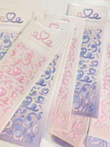 1pc Random Korean INS Holographic Shiny Ribbon Sticker, Ombre Heart Ribbon Sticker, Cute Decoration For DIY Cards, Photos Stickers Scrapbook Supplies Scrapbooking - Random one - View 7