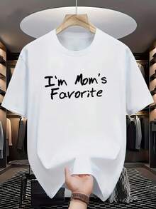 Tricou alb bărbătesc, 100% bumbac 180g, imprimeu distractiv "Sunt preferatul mamei" în negru intens, moale și respirabil, guler rotund, croială regulată, lavabil la mașină, ideal pentru sală, casual și cadou de Ziua Mamei - alb - Vizualizare 6