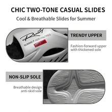 Men's Colorblock Letter Print Thick Sole Sandals, Super Soft Shock-Absorbing EVA Open Toe Slides, Casual Daily Wear Thick Sole Slip-On Slippers (Recommended To Order One Size Up) - Grey - View 5
