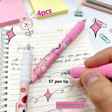 Bộ 4 bút bi bấm màu đen 0.5mm, thiết kế hoạt hình đáng yêu, viết trơn tru, mực khô nhanh, vật dụng cần thiết cho năm học mới. - Nhiều màu - Xem 7