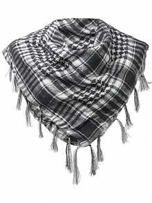 Desert Plaid Tactical Square Scarf Arabic Tassel Keffiyeh Headscarf - Black and White - View 3