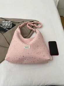 1个粉色春季新款星形装饰大容量尼龙褶皱手提包(女士款) - 粉色 - 查看 4