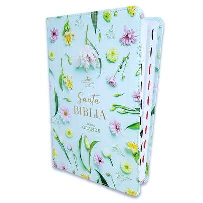 BERACA Biblia RV1960 Supreme turquesa flores Imitación piel , Con Indice, Tamaño Manual, 12.5 Puntos