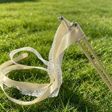 Wedding Ribbon Wands With Bells White Lace Fairy Sticks Wedding Streamers Wish Wands For Party Wedding Decorations - Champagne - View 4