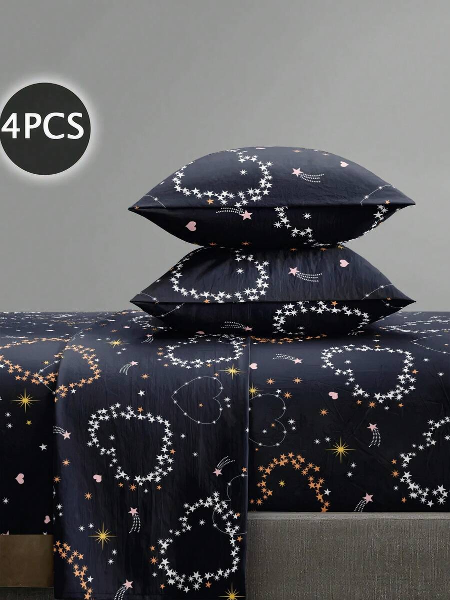 4件套蓝色爱心星形图案床上用品套装,柔软舒适,超细纤维材质,易于打理,花卉图案床单套装(1张床单+1个床裙+2个枕套),适用于单人床、双人床、大号床、特大号床,深口袋床裙设计,枕套最大可达11.8英寸,柔软透气,抗皱,奢华酒店风格,甜美少女风,适合作为礼物送给父母和朋友。 - 藍色 - 查看 1