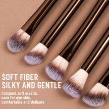 13PCS Professional Soft Makeup Brush Set With Long Aluminum Handles, Includes Spoolie, Eyeshadow, Eyebrow, Lip, Concealer, Blush, Blending, Detail & Highlighter Brushes - Works With Powder, Liquid & Cream Cosmetics. Perfect For Daily Use & Travel, Ideal For Beginners & Pros, Complete Makeup Brush Kit, Great Gift For Friends - Brown - View 5