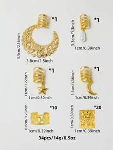 34pcs Girls' Braided Hair Accessories Set, Moon & Star Design Hair Clips, Fashion Personalized Hair Decorations, Daily Braided Hair Accessories - Multicolor - View 6