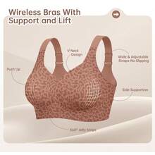 Jelly Bras For Women No Underwire Wireless Support Lift Full Coverage Plus Size Comfort Seamless Bra - Leopard Coffee - View 4