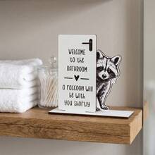1/2pcs Funny Raccoon & Donkey Bathroom Sign, Peeping Animal Wooden Plaque "Welcome To The Bathroom" Humorous Farmhouse Style Toilet Top Decor, Home Art Accessory Gift - Bathroom Ornaments - View 6