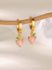 1 paire de boucles d'oreilles créoles mignonnes en forme de fruits pour femmes, boucles d'oreilles pendantes délicates en forme de cerise et de pêche incrustées de cubic zirconia cubiques, accessoires pour femmes, bijoux pour vacances d'été, cadeau pour la Saint-Valentin/Fête des Mères - Multicolore - Voir 4