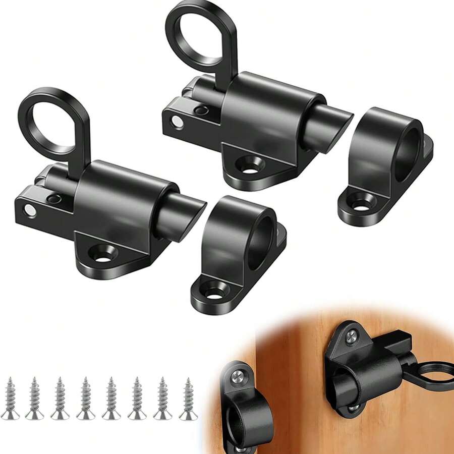 2 Sets Automatic Door Spring Locks, Self-Closing Door Latch Locks, Safety Pull Ring Spring Door Bolt Locks, Sliding Door Bolt Locks With Screws, Suitable For Indoor Doors, Windows And Garden Gates - CC - View 1