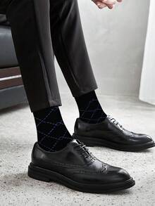 VeloEdit 1/6 Pairs Men's Formal Socks With Contrast Stripes, High Tube Socks, Business Long Socks For Spring/Summer, European & American Size, Premium Fabric - Multicolor - View 2