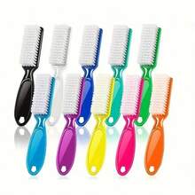 2pcs Washable Colorful Soft Brush Nail Brush Clean Dust Repair Nails Plastic Straight Handle Nail Art Tool Set Salon/Nail Practice/Personal - Màu Hồng Tươi - Xem 2