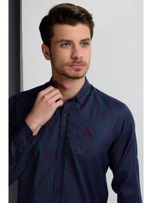 Men's Plaid Long Sleeve Single-Breasted Casual Shirt - Navy Blue - View 3