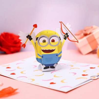 Miniso 1 pieza Tarjeta de cumpleaños 3D emergente de Minion, tarjeta de cumpleaños emergente con tema de Gru: Mi villano favorito, con diseño de Minion plátano, ideal como regalo de cumpleaños para fans