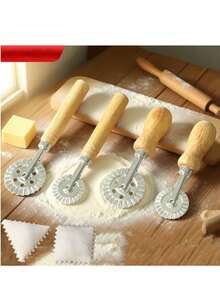 1Pc Budget-Friendly Baking Tool Set, Wooden Handle Stainless Steel Pizza Cutter & Cookie Stamp Molds, Durable Construction & Easy To Clean, Perfect For Family Parties, Parent-Child Activities, Homemade Baking,Kitchen, Kitchen Gadgets - View 3