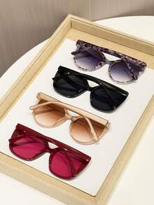 4 Stücke Damen Mehrfarbige Kunststoff Geometrische Schild Rahmen Vintage Elegant Klassisch Mode Brillen für Bar, Straßenfotografie, tropische Strandurlaube, Urlaubsstimmung, Outdoor Freizeitaktivitäten, Musikfestival Dekoration - Verschiedenfarbig - Übersicht 2
