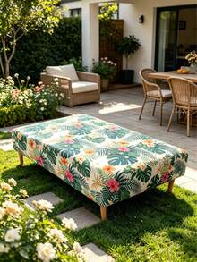 Capa para sofá/cama sem braços, em poliéster elástico com estampa digital de folhas da floresta tropical (1 peça), à prova de poeira e resistente à sujeira, ideal para sala de estar, quarto, todas as estações e para momentos de lazer no verão. - Multicolorido - Ver 7