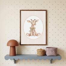 1pc Framed Canvas Wall Art, Baby Nursery Decor Painting, Kids Room Poster, Vintage Watercolor Giraffe, Teddy Bear, Duckling Canvas Art, Pink Striped Wall Art, Bohemian Style Animal Theme Wall Art, Neutral Soft Tone Baby Nursery Decor, Minimalist Newborn Room Wall Art, Baby Shower Gift, Ready To Hang Kids Bedroom, Toddler Room, Playroom And Nursery Decor Art, Kids Room Poster, Party Decoration - Multicolor - View 7