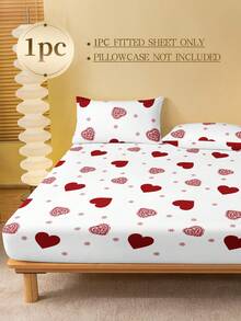 1 buah Sprei Fitted Motif Hati & Kepingan Salju Putih, Pelindung Kasur, Cocok untuk Semua Ukuran Kasur - Double, Full, Queen, King, Lembut & Bernapas, Cocok untuk Kasur dengan Ketebalan Hingga 11,8 Inci - Putih - View 2