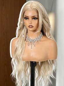 Ombre Blonde Body Wave Synthetic Lace Front Wigs Ombre White Long Water Wave Synthetic Wigs For Women 180 Density Glueless Hd Lace Front Wig With Baby Hair Heat Resistant Synthetic Hair Wigs For Daily Wear Cosplay Party Use  Wig - 金髮陰影 - 查看 6