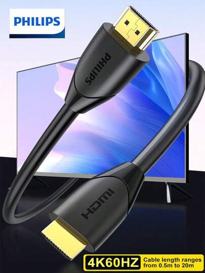 PHILIPS كابل HDTV فائق الوضوح 4K 2.0 - سرعة عالية 18 جيجابت/ث، 4K@60هرتز HDR، 3D، 2160P، 1080P، HDCP 2.2، ARC، شكل مسطح، ذكر إلى ذكر، موصل ATX 20 سن للشاشات والتلفزيونات HDTV، كابلات HDTV للشاشات والتلفزيونات HDTV والكمبيوتر والصوت والإكسسوارات HDTV والكابلات الصوتية الحديثة، موصل عالي السرعة