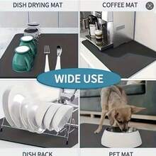 1pc Kitchen * Restaurant * Water Absorbent Anti Slip Mat, Kitchen Sink And Dish Drain Mat, Soft Diatomaceous Earth Plate Drying Mat, Kitchen Counter Anti Slip Drainage Mat, High-Quality Coffee Machine Mat, Easy To Clean, Food Contact Safety, Durable - Grey - View 6