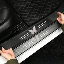 4pcs Gold Butterfly Creative Design Car Door Sill Protector Stickers, Carbon Fiber Stickers For Car Door Anti-Scratch, Anti-Dirt, Pedal Protection - Butterfly - View 3