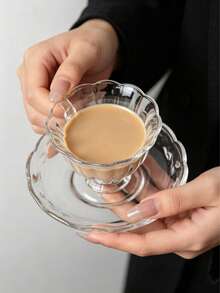 6sets/1set Of Petal-Shaped Glass Espresso Cups And Saucers. Ideal For Use In The Office, Restaurants, Cafes, Outdoors And At Home For Afternoon Tea. The Perfect Gift. - Multicolor - View 5