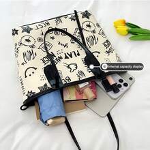 1 chiếc túi tote in hình hoạt hình dễ thương và nghệ thuật, túi đeo chéo, túi đựng đồ dung tích lớn. - Xem 9