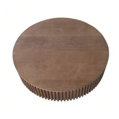 Round Coffee Table, 75 Cm, With Storage, Made Of Solid Wood Veneer, Modern Style, Ideal For The Living Room, Bedroom, Apartment Or Office. Natural Wood Finish.