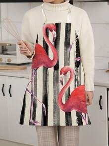 1pc Flamingo Print Single-Sided Apron, Unisex Home Kitchen Neck-Tie Apron, Home Decor Cooking Protective Apron - Multicolor - View 4