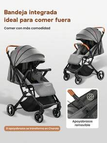 H HIBOBI One-Way, Foldable, And Portable Baby Stroller With Adjustable Seat, Large Storage Basket, And Shock-Absorbing Design. Equipped With A Canopy, Bottle Holder, And Food Tray. A Must-Have For Family Outings With Newborns And Toddlers. - 灰色 - 查看 8