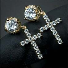 Cross Stud Earrings Simple Earrings For Men And Women - 金色 - 查看 5