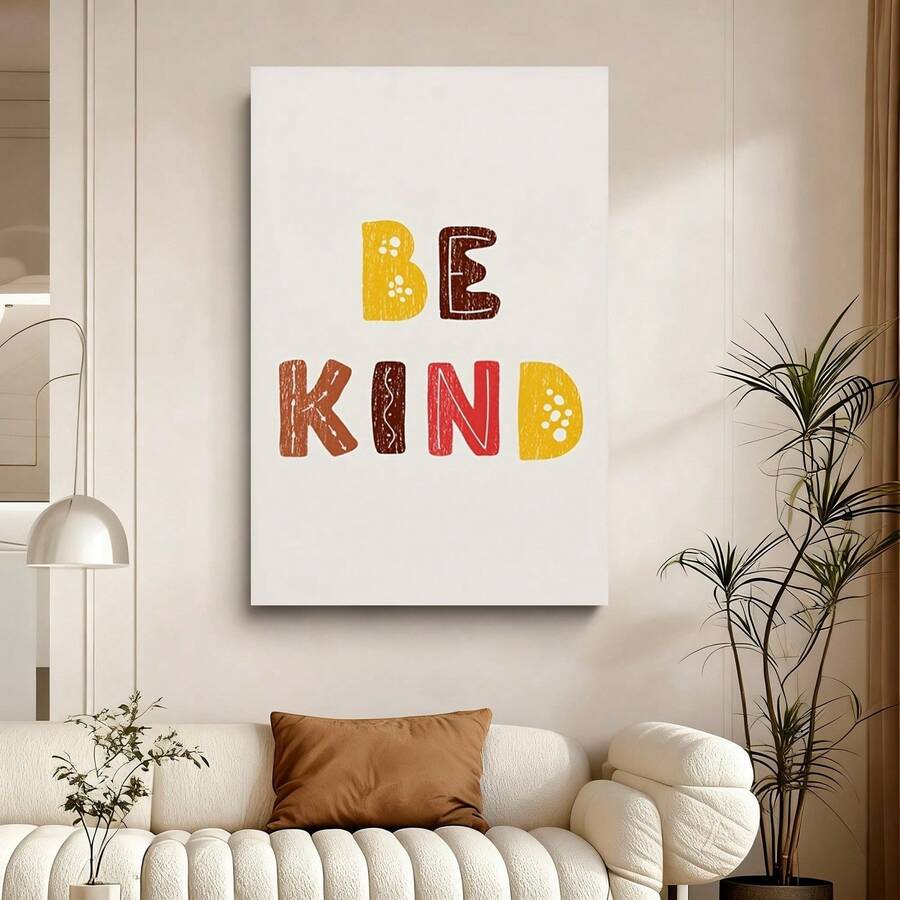 Con marco 1 pieza, Decoración de Habitación Infantil , Impresión de Sé Amable, Póster de Cita Positiva Colorida, Estilo Bohemio para Sala de Juegos - Adecuado para Granja, Sala de Estar, Dormitorio, Cocina, Baño, Oficina, Café de Hotel - Impresión de Arte Minimalista Contemporáneo - Enmarcado - Ver 1