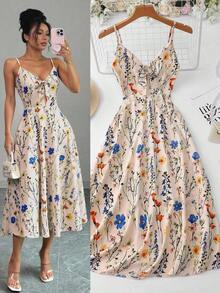 Nuevo vestido de verano/primavera para mujer con estampado floral vintage, lazo delantero, espalda descubierta, tirantes ajustables y sin mangas, adecuado para vacaciones, viajes, citas y uso diario - Multicolor - Ver 7
