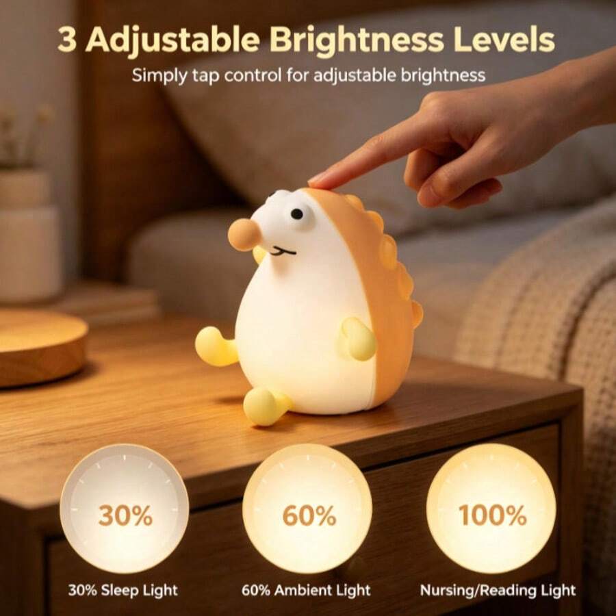 Đèn ngủ LED hình nhím dễ thương, đèn ngủ hình động vật đáng yêu, đèn ngủ cho con bú bằng silicon, đèn cảm ứng có thể điều chỉnh độ sáng, cổng Type-C, đèn ngủ LED mềm mại, quà tặng thú vị, đèn ngủ, đèn ngủ cảm ứng silicon có thể điều chỉnh độ sáng và hẹn giờ, đèn ngủ sạc USB.