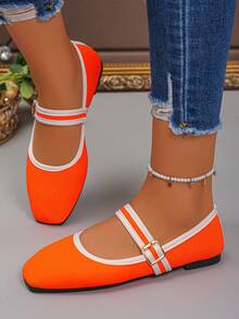 Spring, Summer, Autumn New Pointed Toe Flat Shoes, Elegant Slip-On Shoes, Comfortable Daily Wear, Office Commute, Plus Size, Orange Color - Orange Fine-grained Fabric - View 6