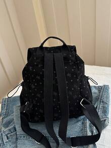 1pc Cute Bow Print Corduroy Drawstring Flap Student Backpack, Large Capacity Daily Backpack, Lightweight Campus Backpack, Fashion Accessory, Suitable For Girls/Teens/Students, Ideal For School, Work, Daily Use, Travel - Multicolor - View 10