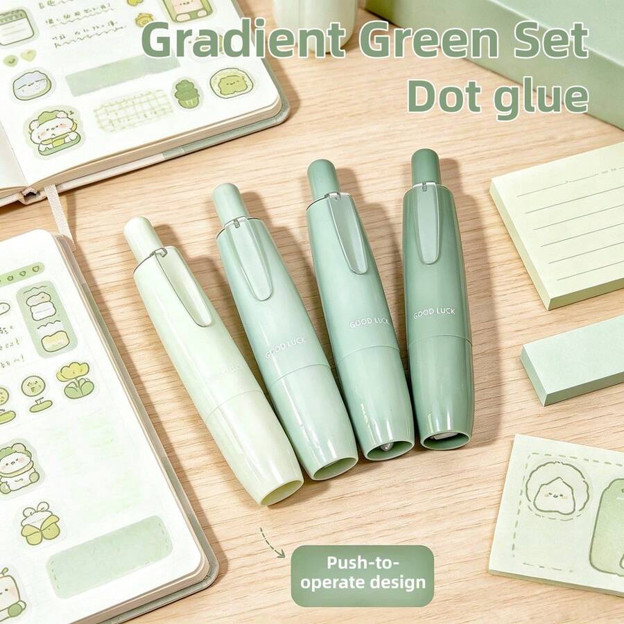 4-Piece Set Of High Aesthetic Gradient Pen Style Dot Glue Press Type Glue Evenly Dispensing, Continuous Line High Viscosity, No Paper Leakage, No Dirt On Hands, Student Manual Account DIY Office Essential Macaron Color Super Healing Stationery - Multicolor - View 1