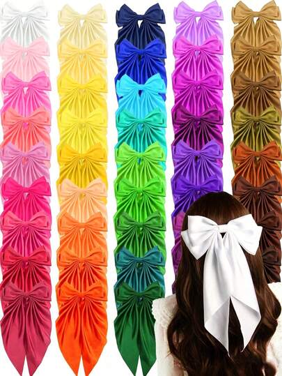 12 chiếc nơ cài tóc lớn bằng satin ngẫu nhiên dành cho nữ và bé gái, kẹp tóc ruy băng ngoại cỡ có đuôi dài, phụ kiện kẹp tóc lớn cho tóc dày, thích hợp cho đám cưới, tiệc tùng, sử dụng hàng ngày, mùa hè.