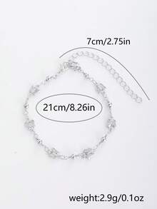 1 chiếc vòng chân hình bướm tối giản dễ thương đính đá Zirconia, thích hợp cho đi biển, hẹn hò, mùa hè, đeo hàng ngày. - Bạc - Xem 3