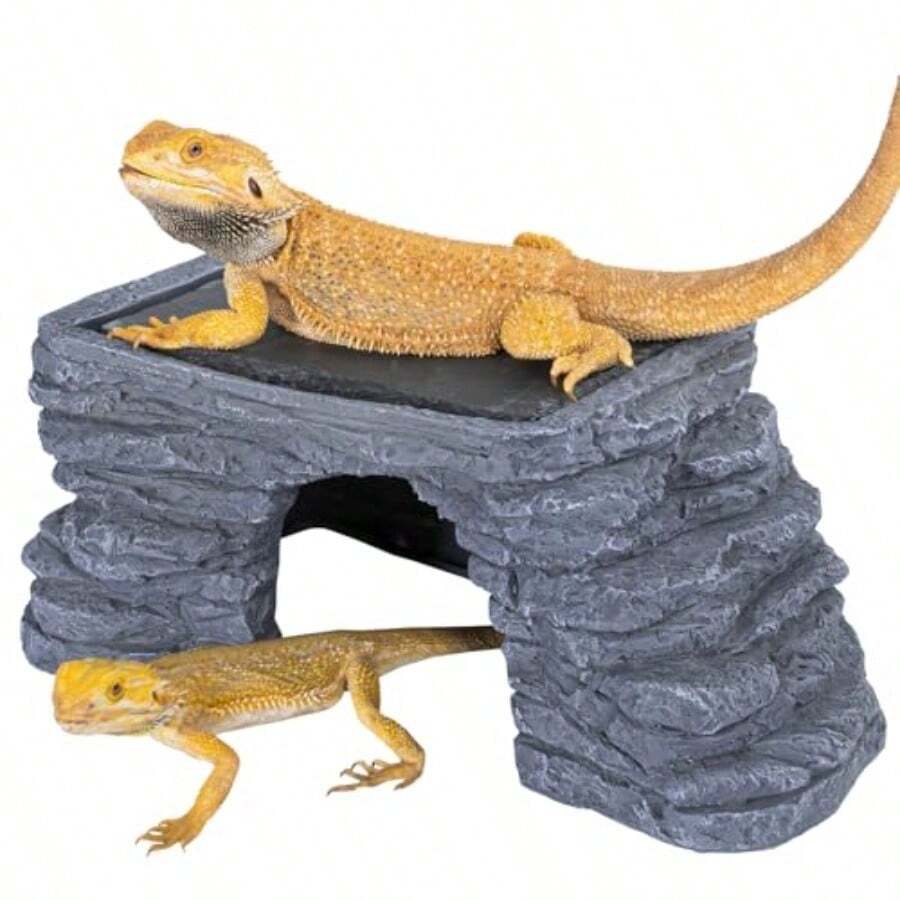 Large Bearded Dragon Basking Platform 12.5x7x5 Inch Gecko Hide Cave With Heat Storage Slate Stone Reptile Basking Rock Climing Hideout For Leopard Crested Gecko  Turtle - Grey - View 1