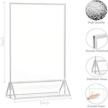 Khung ảnh acrylic màu bạc 5x7 inch, khung ảnh hai mặt màu bạc 5x7 inch dùng làm giá đỡ thực đơn, giá đỡ số bàn tiệc cưới, khung ảnh Giáng sinh kèm miếng dán có thể tháo rời - 3 gói - T-Bạc - Xem 3