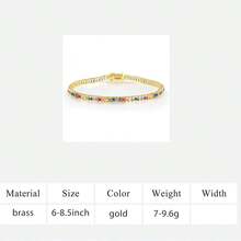 MDFUN Pulseira de Tênis de 2mm para Mulheres, Pulseira Banhada a Ouro 14K com Cubic Zircônia Colorida, Joias de Elos de Tênis com Corte Redondo de CZ Arco-Íris, Tamanho 6,5-8,5 Polegadas - Quadrado - Dourado - Zircônio - Visão 9