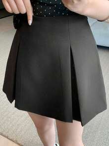 Falda pantalón cruzada con abertura lateral varios colores, cintura alta elegante, prenda informal versátil para primavera y otoño - Negro 7 - Ver 7